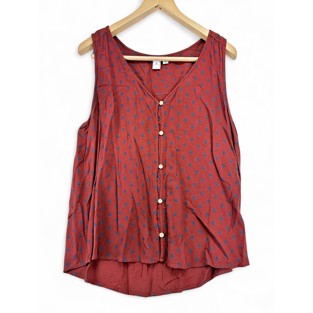 Susina Button-Front Printed Tank Top M Rust Blue